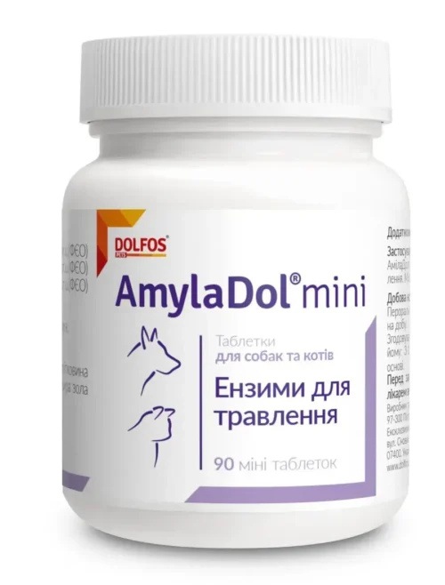 Dolfos AmylaDol mini ферменти при порушенні травлення у собак малих порід і котів, 90таб