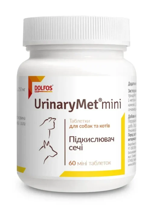Dolfos UrinaryMet Mini для підкислення сечі собак малих порід і котів, 60таб