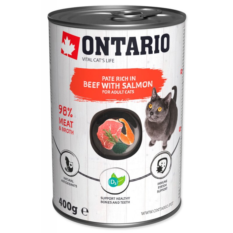 Ontario Cat Beef with Salmon Консерви для котів з яловичиною та лососем 400г
