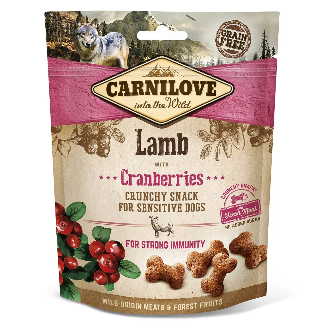 Carnilove Dog Crunchy Snack з ягням та журавлиною для собак