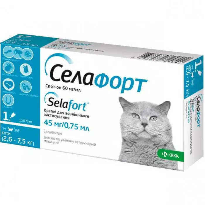 KRKA Selafort краплі на холку для котів 1 піпетка