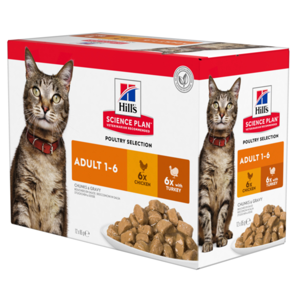 Hill's SP Adult Chicken/Turkey Multipack - Паучі Хіллс із куркою/індичкою для котів, 12шт