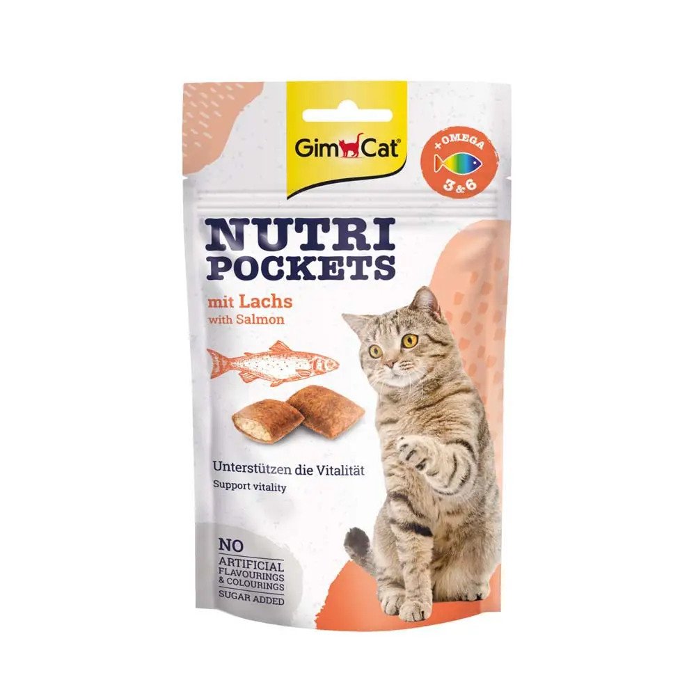 GimCat Nutri Pockets Salmon & Omega 3+6 подушечки з лососем та Омега для котів, 60г