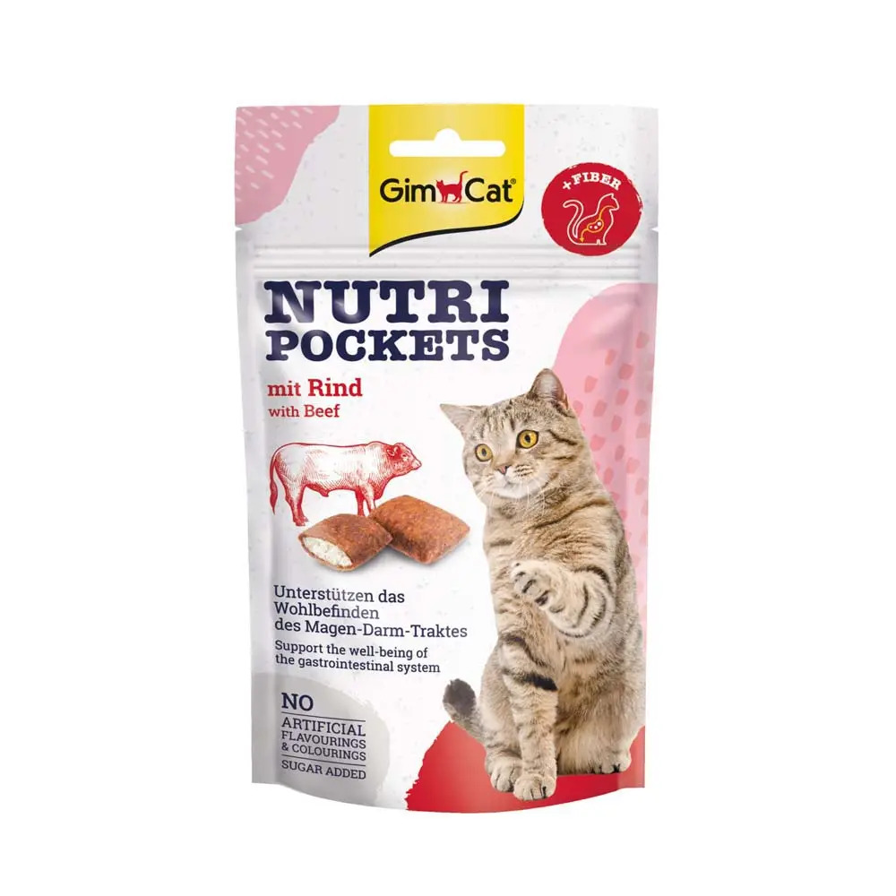 GimCat Nutri Pockets Beef & Malt подушечки з яловичиною та солодом для котів, 60г