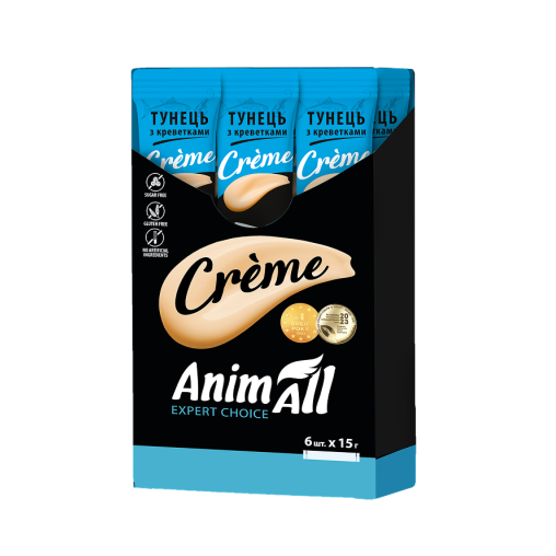 Ласощі AnimAll Сrème Tuna & Shrimp для котів зі смаком тунця та креветок, 6×15 г - Зображення 3