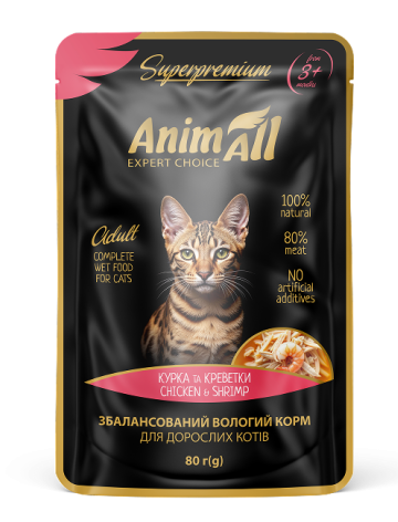 Пауч AnimAll Cat Chicken & Shrimp з куркою та креветками для котів, 80 г