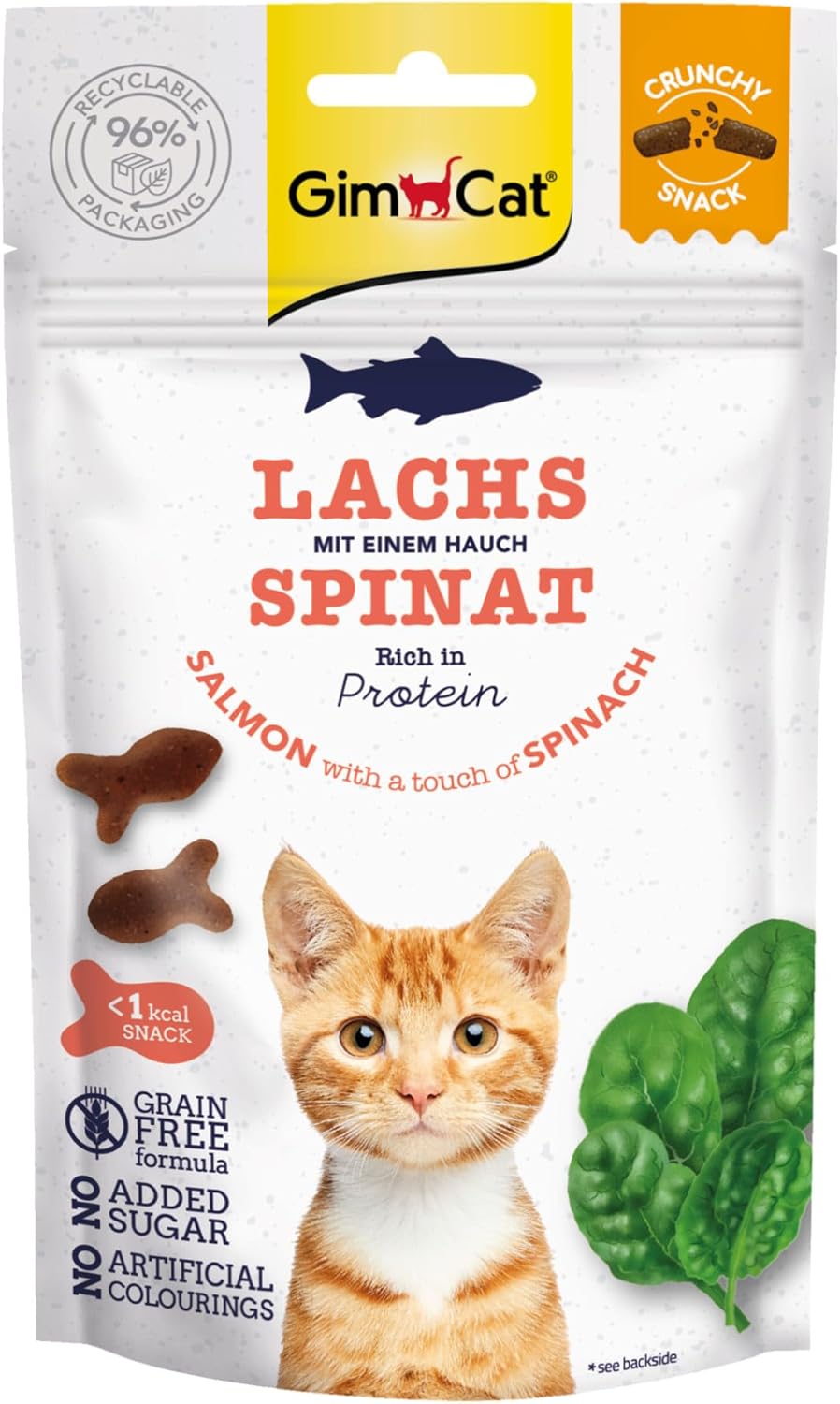 GimCat Crunchy Snacks Salmon with Spinach хрусткі снеки для котів з лососем та шпинатом, 50 г