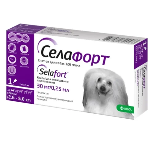 Селафорт краплі на холку для собак 2.6-5кг, 1 піпетка