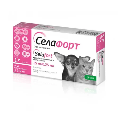 Селафорт Спот-он краплі на холку для котів і собак вагою до 2,5 кг, 1 піпетка