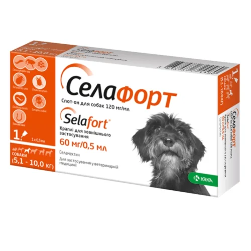 Селафорт краплі на холку для собак 5.1 - 10 кг, 1 піпетка