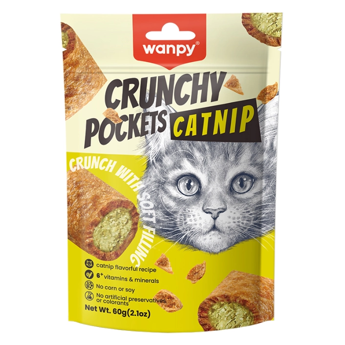 Wanpy Crunchy Pockets Chicken & Catnip - подушечки з котячою м'ятою та вітамінами для котів, 60г